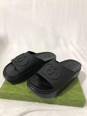 Gucci Matte Black Platform Slide Sandals